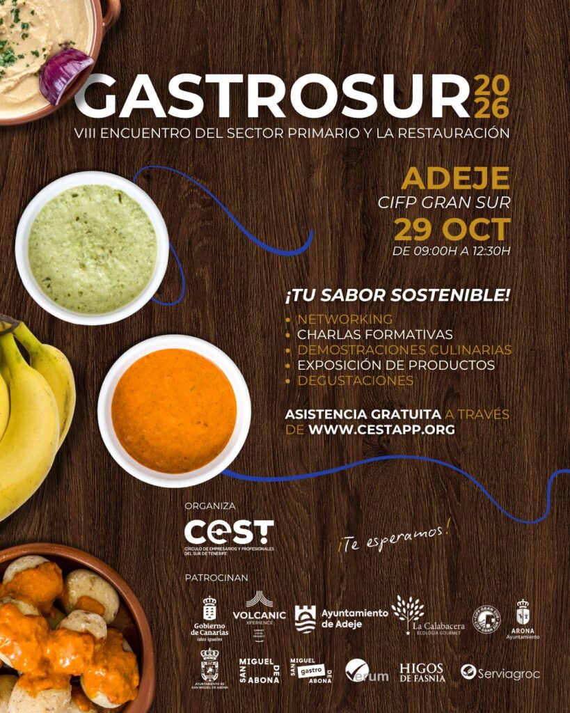 Cartel GastroSur 2026 – VIII Encuentro del Sector Primario y la Restauración, 29 de octubre en el CIFP Gran Sur, Adeje